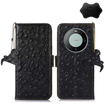 For Huawei Mate 60 Ostrich Pattern Genuine Leather RFID Phone Case(Black) - Huawei Cases by buy2fix | Online Shopping UK | buy2fix