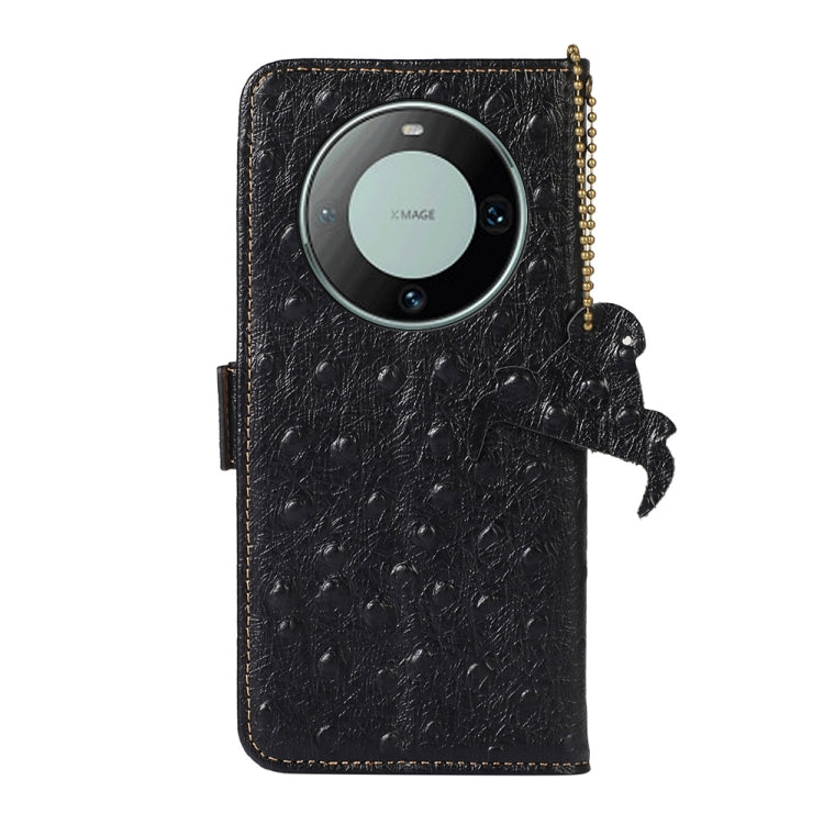 For Huawei Mate 60 Ostrich Pattern Genuine Leather RFID Phone Case(Black) - Huawei Cases by buy2fix | Online Shopping UK | buy2fix