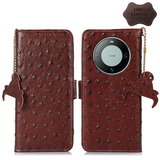 For Huawei Mate 60 Ostrich Pattern Genuine Leather RFID Phone Case(Coffee) - Huawei Cases by buy2fix | Online Shopping UK | buy2fix