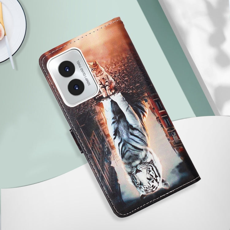 For Motorola Moto G Play 4G 2024 Colored Drawing Pattern Plain Weave Leather Phone Case(Cats And Tigers) - Motorola Cases by buy2fix | Online Shopping UK | buy2fix