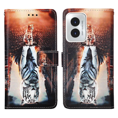 For Motorola Moto G Play 4G 2024 Colored Drawing Pattern Plain Weave Leather Phone Case(Cats And Tigers) - Motorola Cases by buy2fix | Online Shopping UK | buy2fix