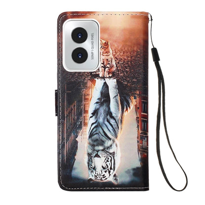 For Motorola Moto G Play 4G 2024 Colored Drawing Pattern Plain Weave Leather Phone Case(Cats And Tigers) - Motorola Cases by buy2fix | Online Shopping UK | buy2fix