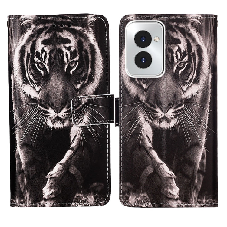 For Motorola Moto G Power 5G 2024 Colored Drawing Pattern Plain Weave Leather Phone Case(Black And White Tiger) - Motorola Cases by buy2fix | Online Shopping UK | buy2fix