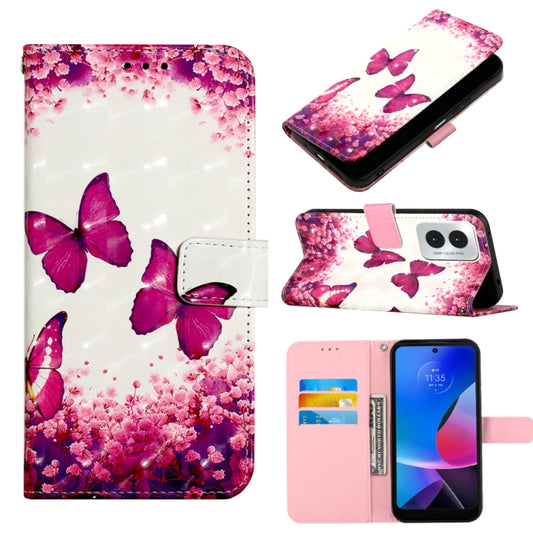 For Motorola Moto G Play 4G 2024 3D Painting Horizontal Flip Leather Phone Case(Rose Butterfly) - Motorola Cases by buy2fix | Online Shopping UK | buy2fix