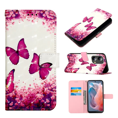 For Motorola Moto G Play 5G 2024 3D Painting Horizontal Flip Leather Phone Case(Rose Butterfly) - Motorola Cases by buy2fix | Online Shopping UK | buy2fix