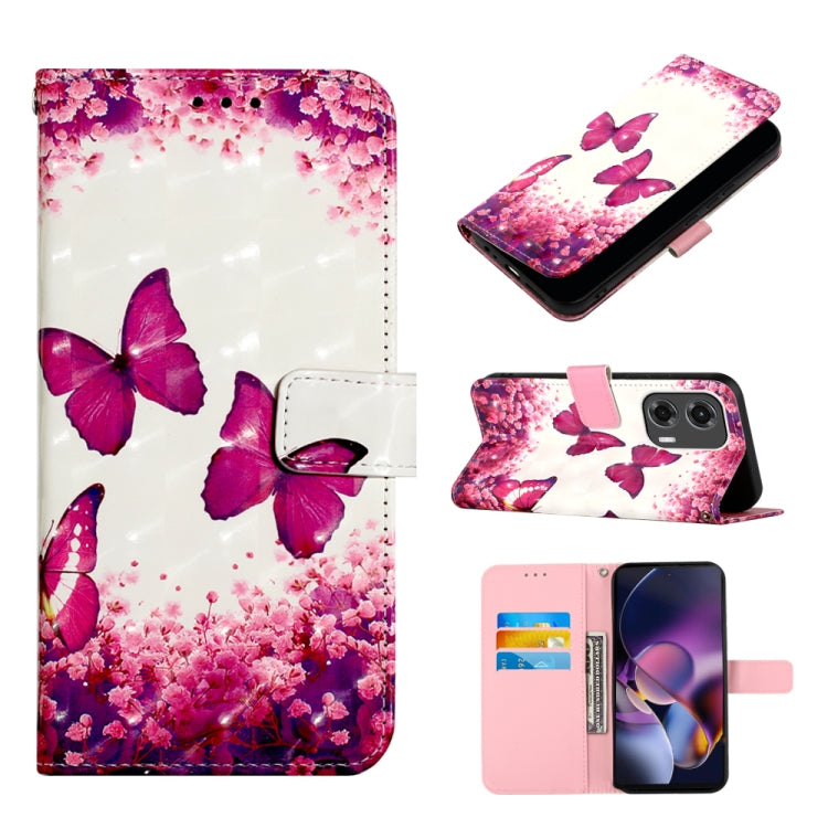 For Motorola Moto G Stylus 5G 2024 3D Painting Horizontal Flip Leather Phone Case(Rose Butterfly) - Motorola Cases by buy2fix | Online Shopping UK | buy2fix