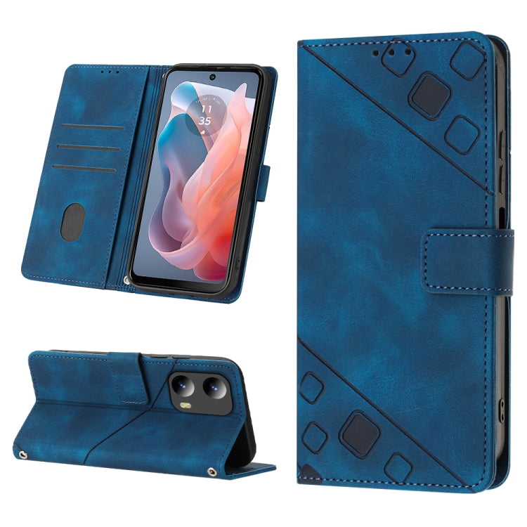 For Motorola Moto G Play 5G 2024 Skin Feel Embossed Leather Phone Case(Blue) - Motorola Cases by buy2fix | Online Shopping UK | buy2fix