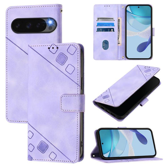 For Google Pixel 10 5G Global Skin-feel Embossed Leather Phone Case(Light Purple) - Google Cases by buy2fix | Online Shopping UK | buy2fix