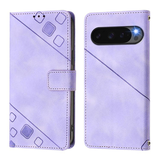 For Google Pixel 10 5G Global Skin-feel Embossed Leather Phone Case(Light Purple) - Google Cases by buy2fix | Online Shopping UK | buy2fix