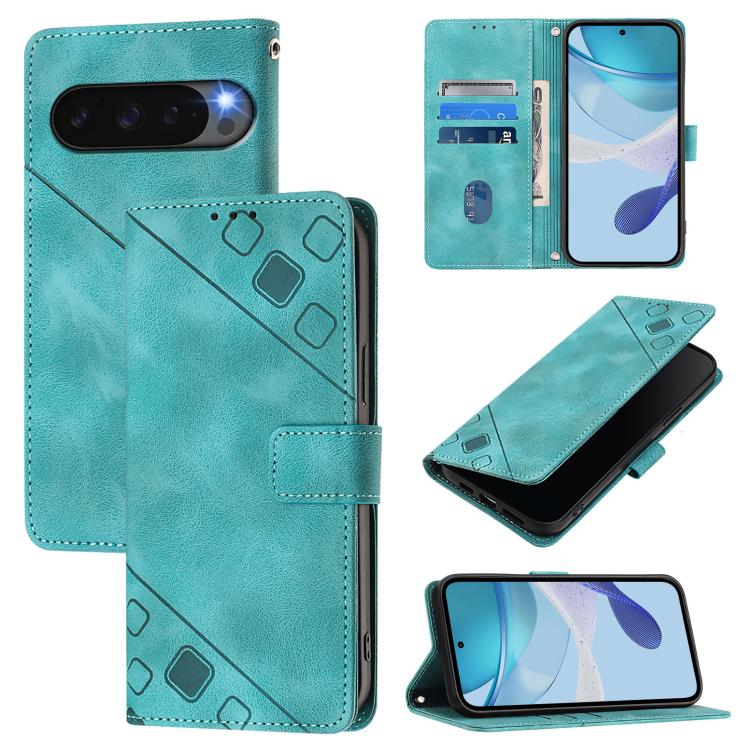 For Google Pixel 10 5G Global Skin-feel Embossed Leather Phone Case(Green) - Google Cases by buy2fix | Online Shopping UK | buy2fix