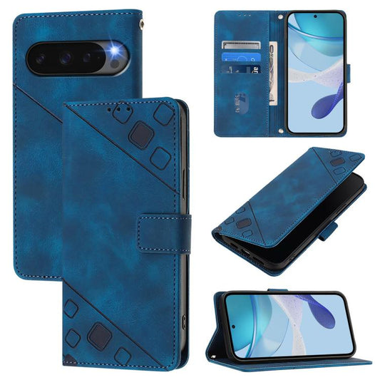 For Google Pixel 10 5G Global Skin-feel Embossed Leather Phone Case(Blue) - Google Cases by buy2fix | Online Shopping UK | buy2fix