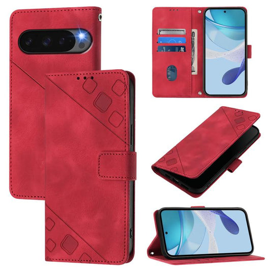 For Google Pixel 10 5G Global Skin-feel Embossed Leather Phone Case(Red) - Google Cases by buy2fix | Online Shopping UK | buy2fix