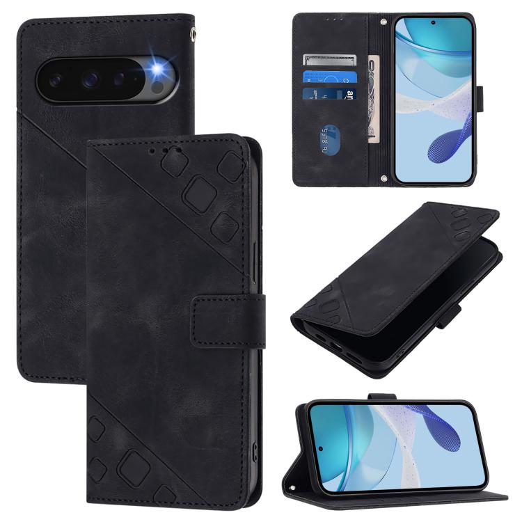 For Google Pixel 10 5G Global Skin-feel Embossed Leather Phone Case(Black) - Google Cases by buy2fix | Online Shopping UK | buy2fix
