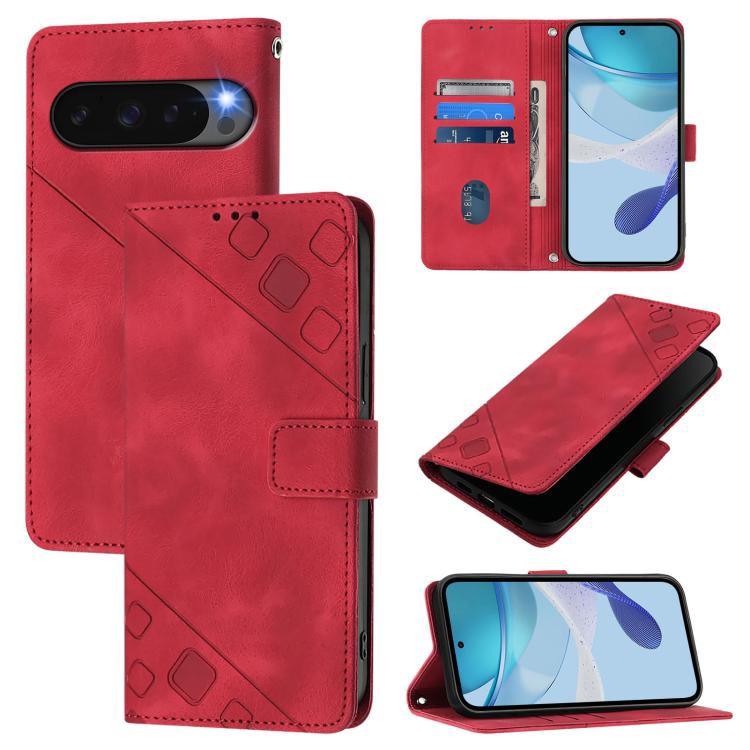 For Google Pixel 10 Pro XL 5G Global Skin-feel Embossed Leather Phone Case(Red) - Google Cases by buy2fix | Online Shopping UK | buy2fix