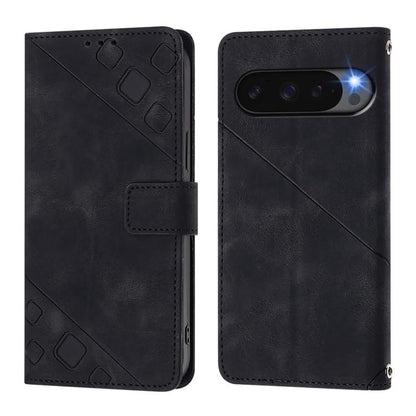 For Google Pixel 10 Pro XL 5G Global Skin-feel Embossed Leather Phone Case(Black) - Google Cases by buy2fix | Online Shopping UK | buy2fix