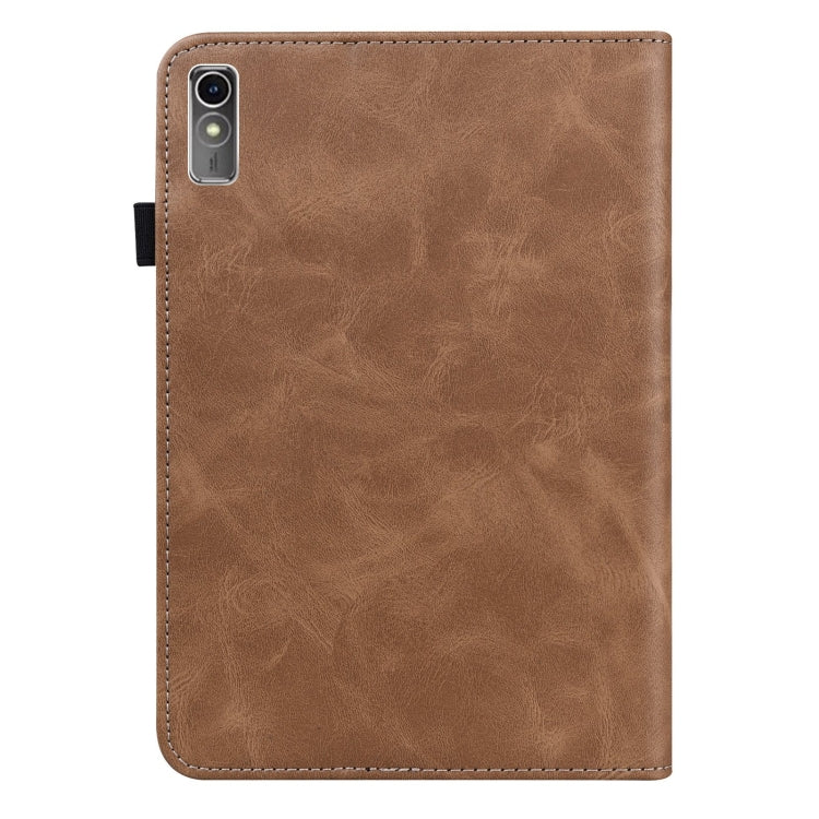 For Lenovo Xiaoxin Pad Pro 12.7 Solid Color Stripe Embossed Leather Tablet Case(Brown) - Lenovo by buy2fix | Online Shopping UK | buy2fix