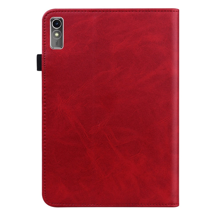 For Lenovo Xiaoxin Pad Pro 12.7 Solid Color Stripe Embossed Leather Tablet Case(Red) - Lenovo by buy2fix | Online Shopping UK | buy2fix