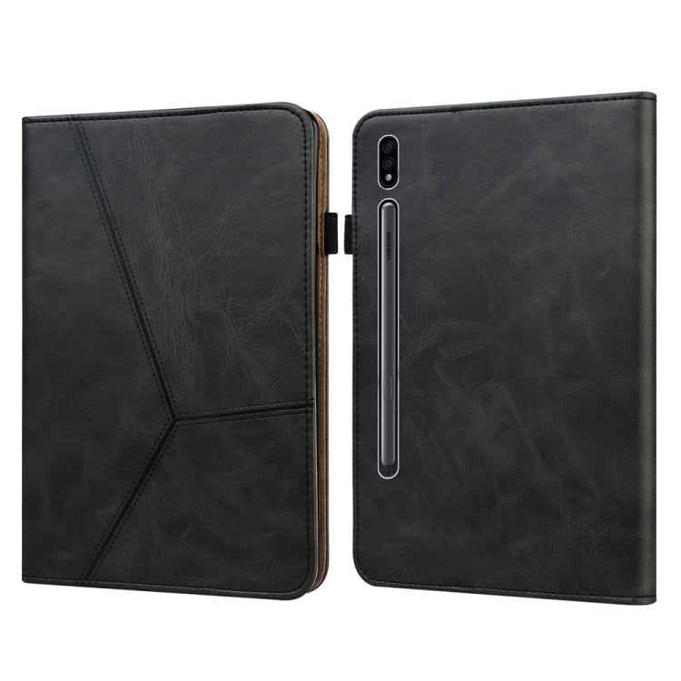 For Samsung Galaxy Tab S7 / S8 Solid Color Stripe Embossed Leather Tablet Case(Black) by buy2fix