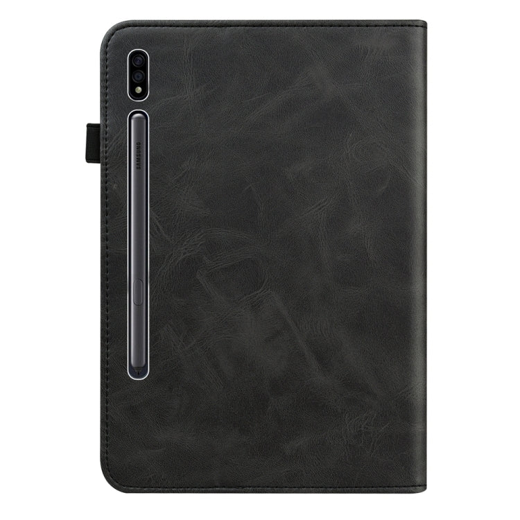 For Samsung Galaxy Tab S7 / S8 Solid Color Stripe Embossed Leather Tablet Case(Black) by buy2fix