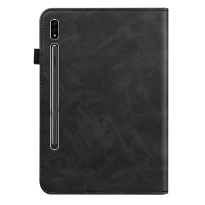 For Samsung Galaxy Tab S7 / S8 Solid Color Stripe Embossed Leather Tablet Case(Black) by buy2fix