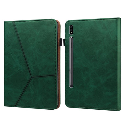 For Samsung Galaxy Tab S7 / S8 Solid Color Stripe Embossed Leather Tablet Case(Green) by buy2fix