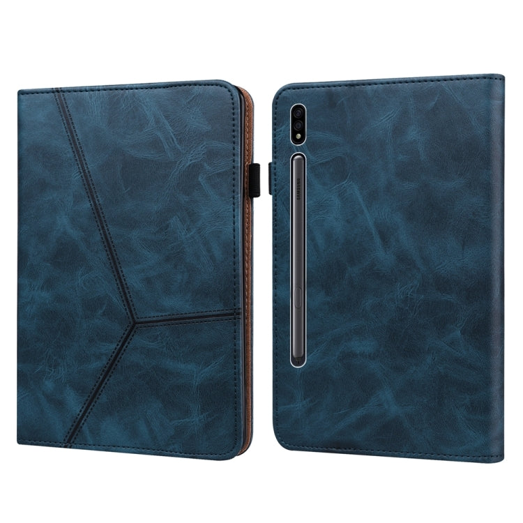 For Samsung Galaxy Tab S7 / S8 Solid Color Stripe Embossed Leather Tablet Case(Blue) by buy2fix