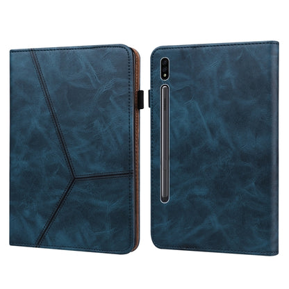 For Samsung Galaxy Tab S7 / S8 Solid Color Stripe Embossed Leather Tablet Case(Blue) by buy2fix