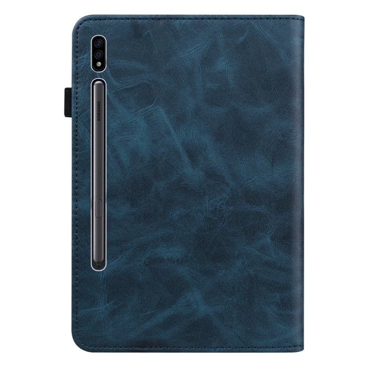 For Samsung Galaxy Tab S7 / S8 Solid Color Stripe Embossed Leather Tablet Case(Blue) by buy2fix