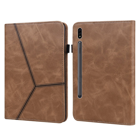 For Samsung Galaxy Tab S7 / S8 Solid Color Stripe Embossed Leather Tablet Case(Brown) by buy2fix