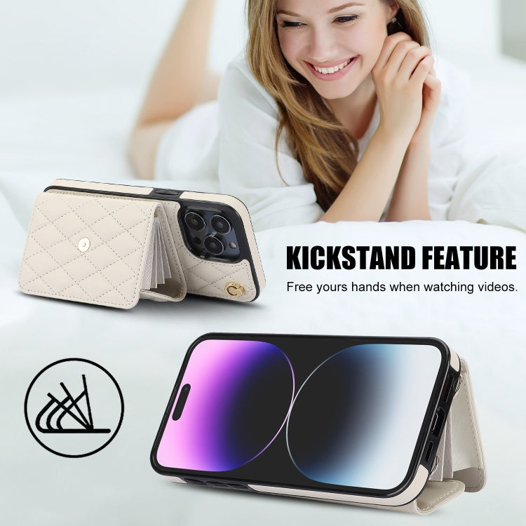 For iPhone 15 Pro Crossbody Rhombic Horizontal Wallet Leather Phone Case(White) - iPhone 15 Pro Cases by buy2fix | Online Shopping UK | buy2fix