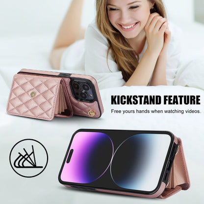 For iPhone 15 Pro Crossbody Rhombic Horizontal Wallet Leather Phone Case(Rose Gold) - iPhone 15 Pro Cases by buy2fix | Online Shopping UK | buy2fix