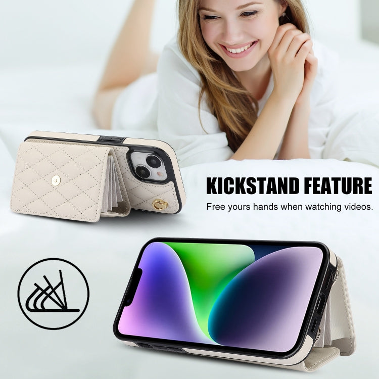 For iPhone 15 Plus Crossbody Rhombic Horizontal Wallet Leather Phone Case(White) - iPhone 15 Plus Cases by buy2fix | Online Shopping UK | buy2fix