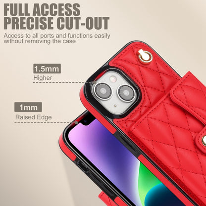 For iPhone 15 Crossbody Rhombic Horizontal Wallet Leather Phone Case(Red) - iPhone 15 Cases by buy2fix | Online Shopping UK | buy2fix
