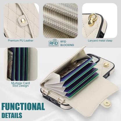 For iPhone 14 Plus Crossbody Rhombic Horizontal Wallet Leather Phone Case(White) - iPhone 14 Plus Cases by buy2fix | Online Shopping UK | buy2fix