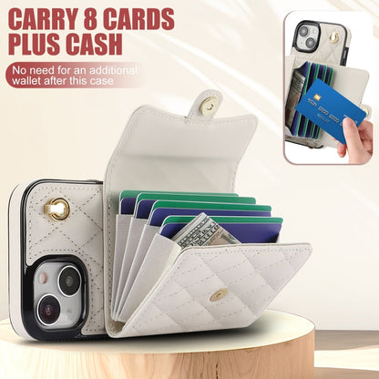 For iPhone 14 Plus Crossbody Rhombic Horizontal Wallet Leather Phone Case(White) - iPhone 14 Plus Cases by buy2fix | Online Shopping UK | buy2fix