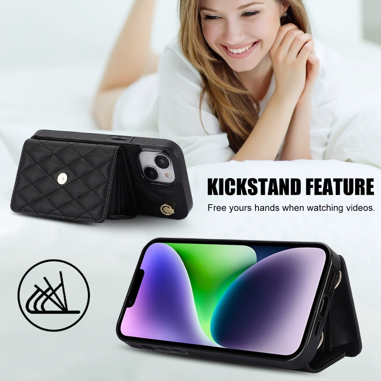 For iPhone 14 Plus Crossbody Rhombic Horizontal Wallet Leather Phone Case(Black) - iPhone 14 Plus Cases by buy2fix | Online Shopping UK | buy2fix