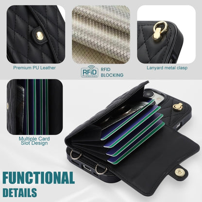 For iPhone 14 Plus Crossbody Rhombic Horizontal Wallet Leather Phone Case(Black) - iPhone 14 Plus Cases by buy2fix | Online Shopping UK | buy2fix