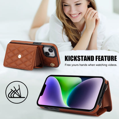 For iPhone 14 Plus Crossbody Rhombic Horizontal Wallet Leather Phone Case(Brown) - iPhone 14 Plus Cases by buy2fix | Online Shopping UK | buy2fix