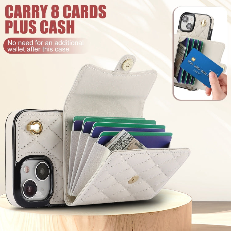 For iPhone 14 Crossbody Rhombic Horizontal Wallet Leather Phone Case(White) - iPhone 14 Cases by buy2fix | Online Shopping UK | buy2fix