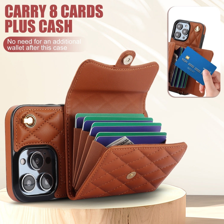 For iPhone 14 Pro Crossbody Rhombic Horizontal Wallet Leather Phone Case(Brown) - iPhone 14 Pro Cases by buy2fix | Online Shopping UK | buy2fix