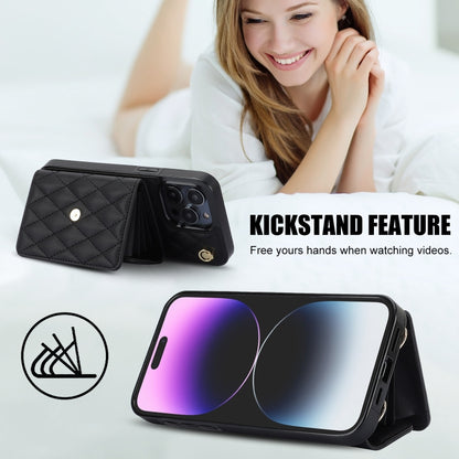 For iPhone 14 Pro Max Crossbody Rhombic Horizontal Wallet Leather Phone Case(Black) - iPhone 14 Pro Max Cases by buy2fix | Online Shopping UK | buy2fix