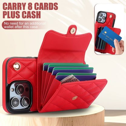 For iPhone 14 Pro Max Crossbody Rhombic Horizontal Wallet Leather Phone Case(Red) - iPhone 14 Pro Max Cases by buy2fix | Online Shopping UK | buy2fix
