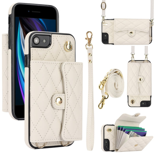 For iPhone SE 2022 / 2020 / 8 / 7 Crossbody Rhombic Horizontal Wallet Leather Phone Case(White) - iPhone SE 2022 / 2020 / 8 / 7 Cases by buy2fix | Online Shopping UK | buy2fix