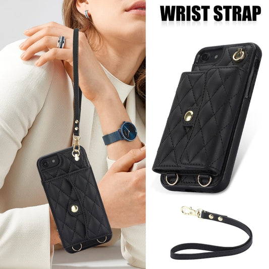 For iPhone SE 2022 / 2020 / 8 / 7 Crossbody Rhombic Horizontal Wallet Leather Phone Case(Black) - iPhone SE 2022 / 2020 / 8 / 7 Cases by buy2fix | Online Shopping UK | buy2fix