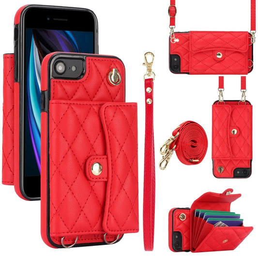 For iPhone SE 2022 / 2020 / 8 / 7 Crossbody Rhombic Horizontal Wallet Leather Phone Case(Red) - iPhone SE 2022 / 2020 / 8 / 7 Cases by buy2fix | Online Shopping UK | buy2fix