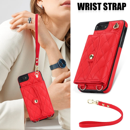 For iPhone SE 2022 / 2020 / 8 / 7 Crossbody Rhombic Horizontal Wallet Leather Phone Case(Red) - iPhone SE 2022 / 2020 / 8 / 7 Cases by buy2fix | Online Shopping UK | buy2fix