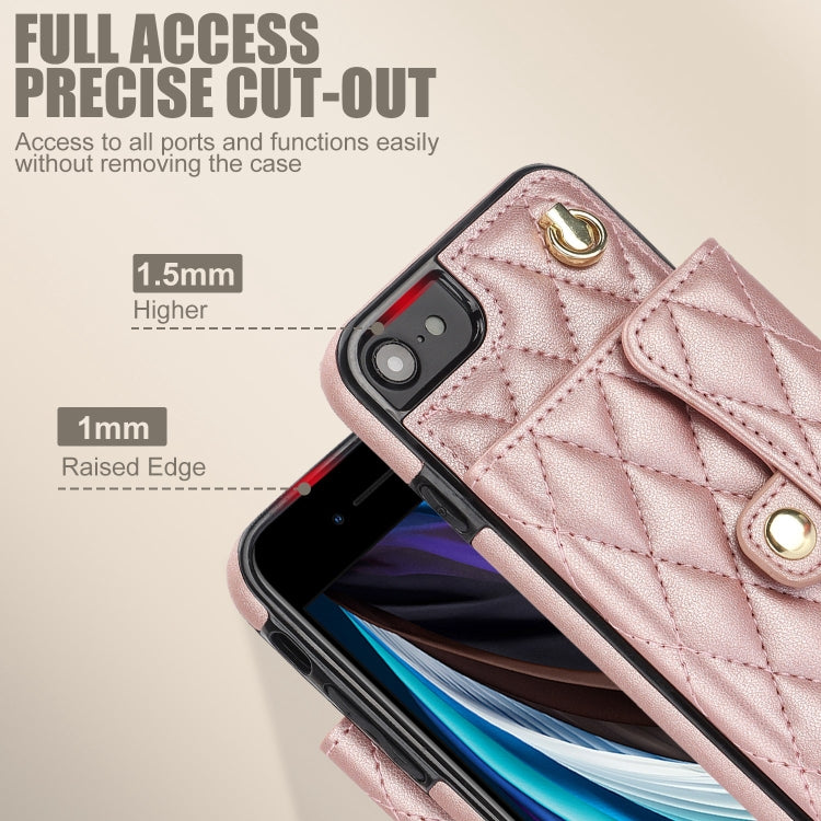 For iPhone SE 2022 / 2020 / 8 / 7 Crossbody Rhombic Horizontal Wallet Leather Phone Case(Rose Gold) - iPhone SE 2022 / 2020 / 8 / 7 Cases by buy2fix | Online Shopping UK | buy2fix