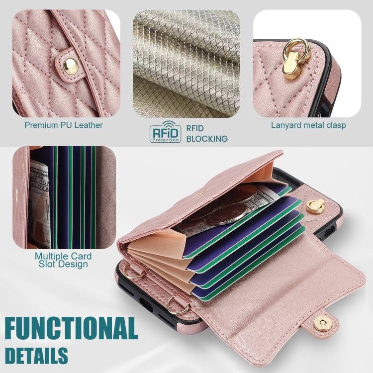 For iPhone SE 2022 / 2020 / 8 / 7 Crossbody Rhombic Horizontal Wallet Leather Phone Case(Rose Gold) - iPhone SE 2022 / 2020 / 8 / 7 Cases by buy2fix | Online Shopping UK | buy2fix