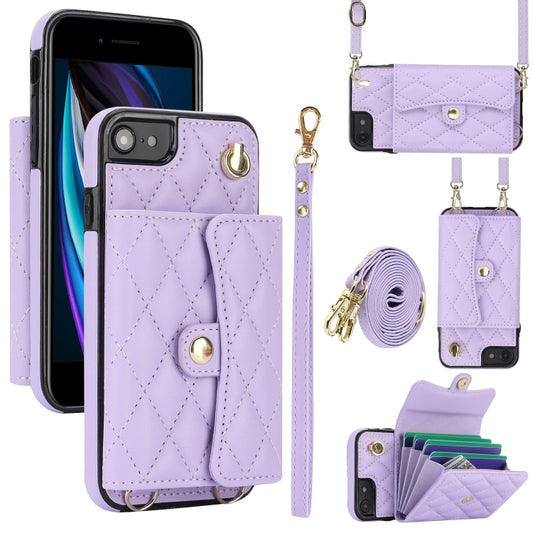 For iPhone SE 2022 / 2020 / 8 / 7 Crossbody Rhombic Horizontal Wallet Leather Phone Case(Purple) - iPhone SE 2022 / 2020 / 8 / 7 Cases by buy2fix | Online Shopping UK | buy2fix