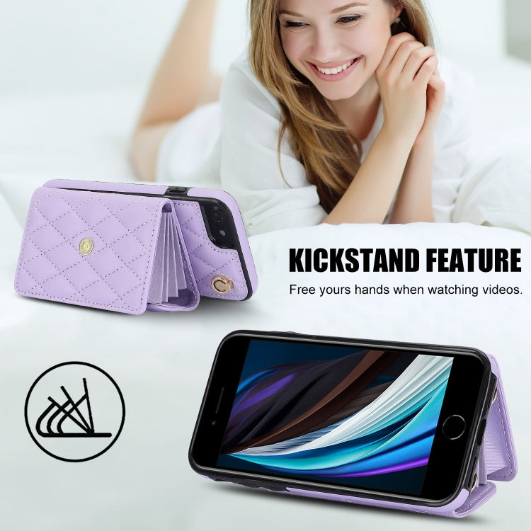 For iPhone SE 2022 / 2020 / 8 / 7 Crossbody Rhombic Horizontal Wallet Leather Phone Case(Purple) - iPhone SE 2022 / 2020 / 8 / 7 Cases by buy2fix | Online Shopping UK | buy2fix